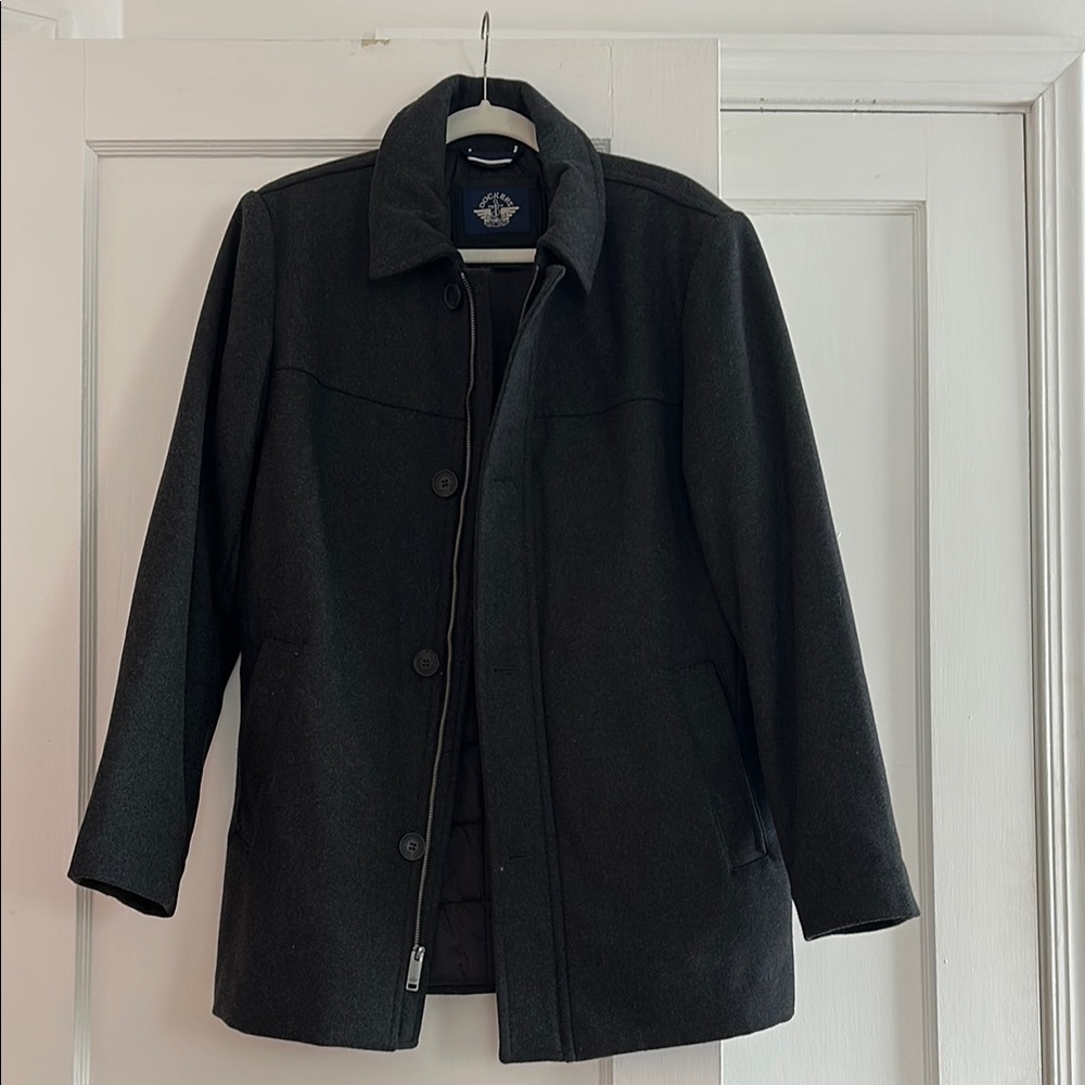 Black Pea Coat with Notched Lapel and Tailored Fit